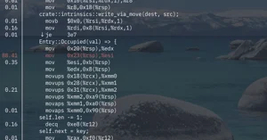 perf annotateの結果。movups命令が支配的なことが分かる